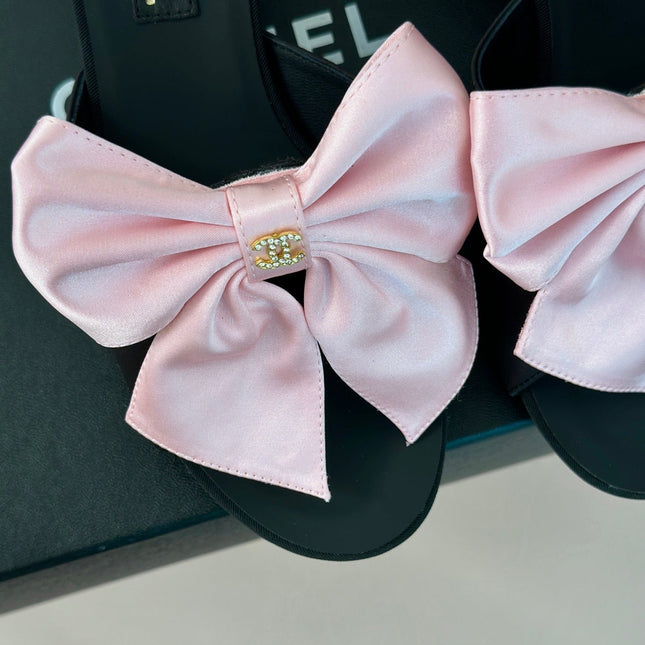 Double CC Big Bow High Heels Sheepskin Light Pink / Black