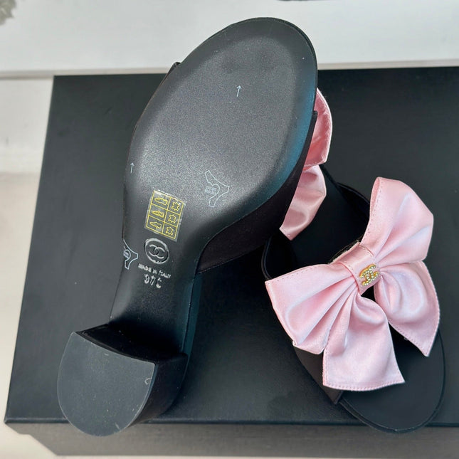 Double CC Big Bow High Heels Sheepskin Light Pink / Black
