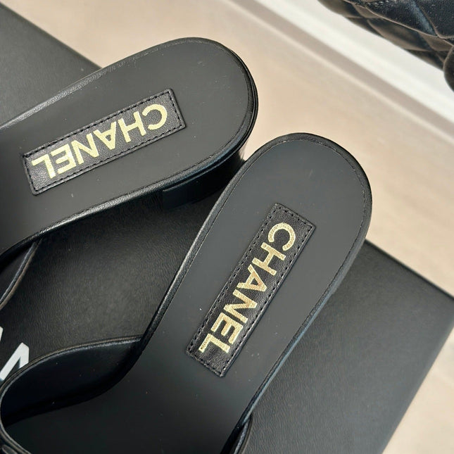 Double CC Big Bow High Heels Sheepskin Black