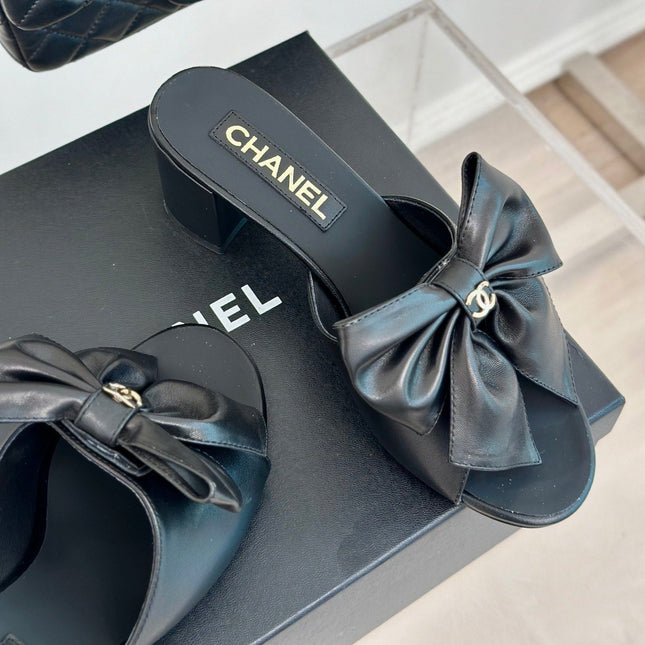 Double CC Big Bow High Heels Sheepskin Black