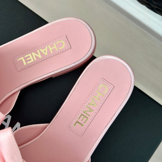 Double CC big bow flat sandals Sheepskin Light Pink