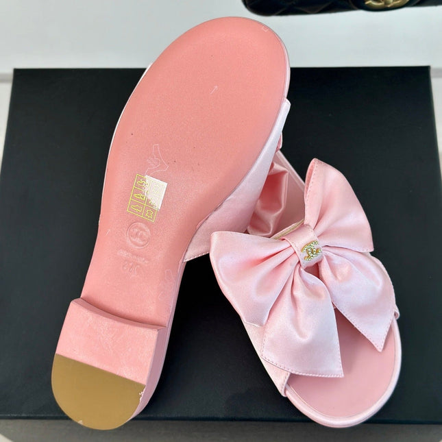Double CC big bow flat sandals Sheepskin Light Pink