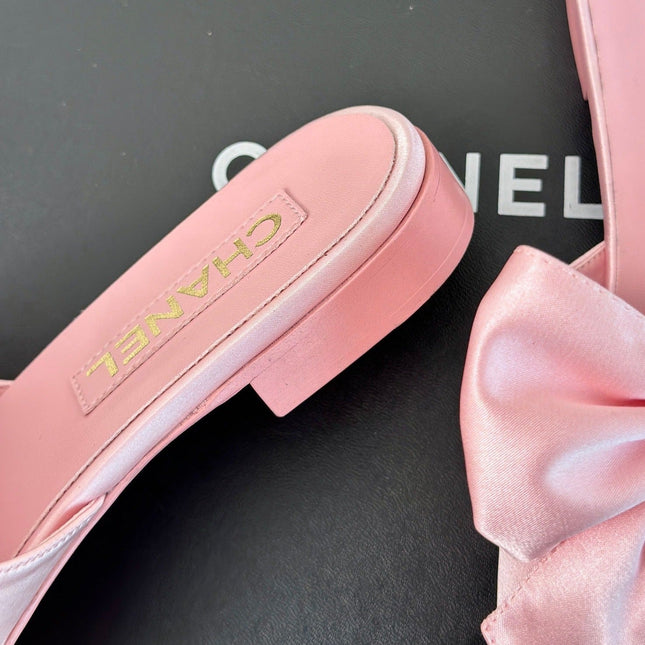 Double CC big bow flat sandals Sheepskin Light Pink
