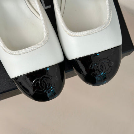 Double C Two-Tone Chain Mules White Lambskin