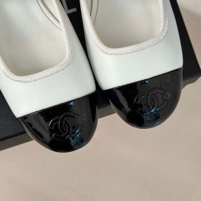 Double C Two-Tone Chain Mules White Lambskin