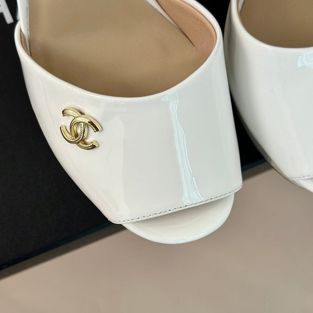 Double C High Heel Sandals White Leather