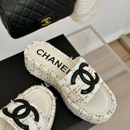 CLASSIC SLIPPERS THICK SOLE IN WHITE MIX BROWN TWEED