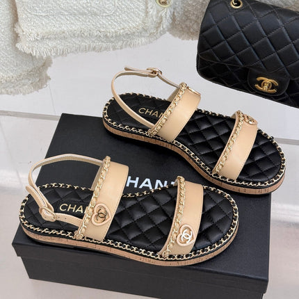 FLAT CHAIN HEART SANDAL IN BISQUE BEIGE LAMBSKIN