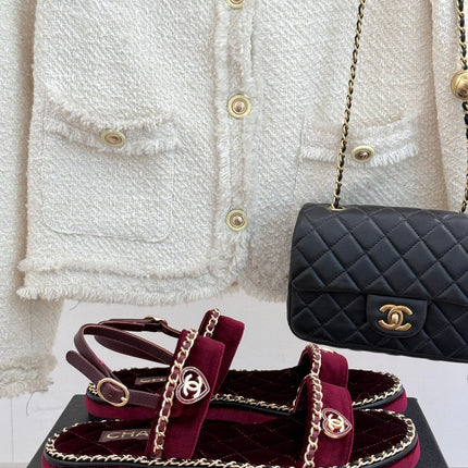 FLAT CHAIN HEART SANDAL IN PLUM PURPLE VELVET