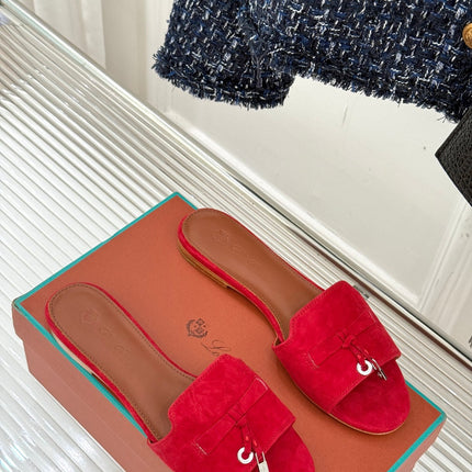 FLAT SANDALS IN RED SUEDE AND LAMBSKIN