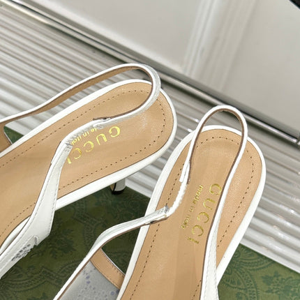 GG HIGH SLINGBACK 8.5 CM IN WHITE CLASSIC POINTED-TOE MESH WITH RHINESTONE EMBELLISHMENTS