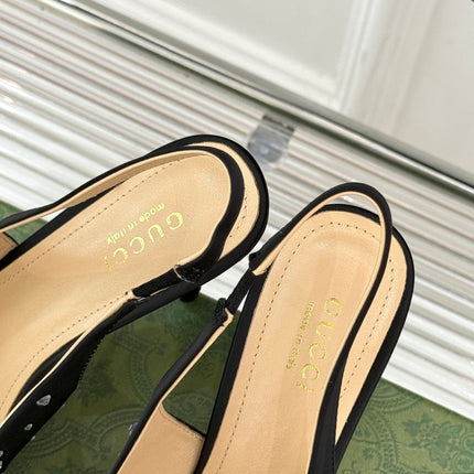 HIGH SLINGBACK 8.5 CM IN BLACK FABRIC WITH RHINESTONE EMBELLISHMENTS