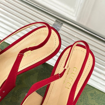 HIGH SLINGBACK 8.5 CM IN RED FABRIC WITH RHINESTONE EMBELLISHMENTS