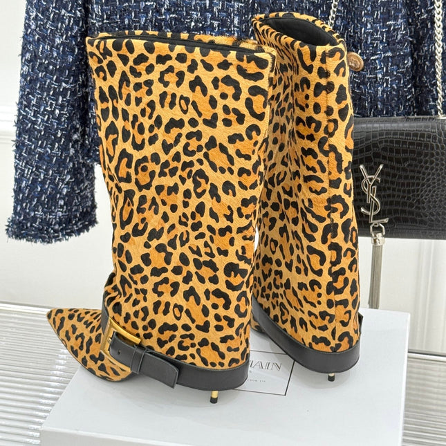 BALMAIN 25S ANTHEM BOOTS IN LEOPARD PRINT CALFSKIN