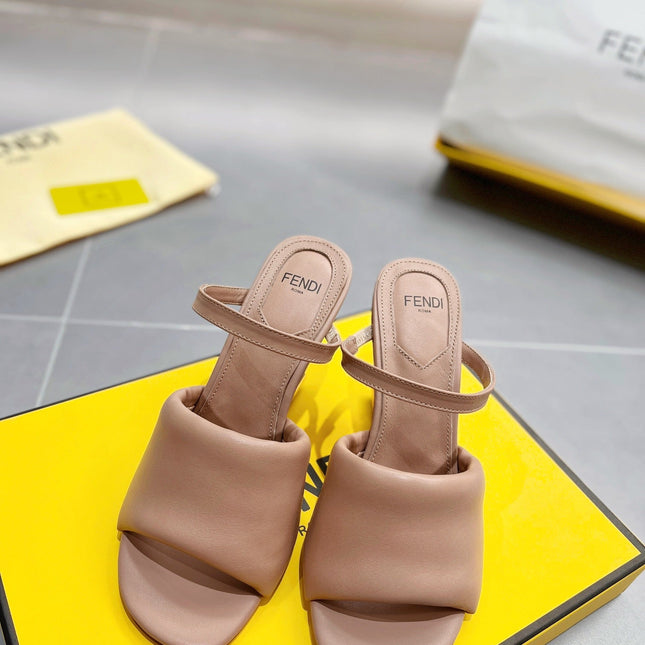 FENDI BAGUETTE HIGH-HEEL SANDALS 8 CM IN CAMEL BROWN CALFSKIN