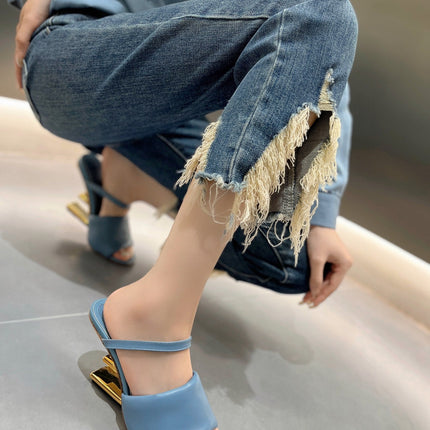 FENDI BAGUETTE HIGH-HEEL SANDALS 8 CM IN CERULEAN BLUE CALFSKIN