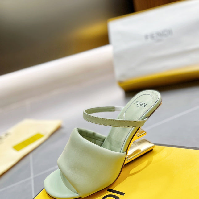 FENDI BAGUETTE HIGH-HEEL SANDALS 8 CM IN MINT GREEN CALFSKIN