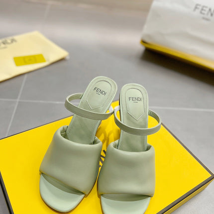 FENDI BAGUETTE HIGH-HEEL SANDALS 8 CM IN MINT GREEN CALFSKIN