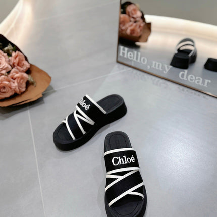 PLATFORM SANDALS IN BLACK MIX WHITE DENSITY KNIT