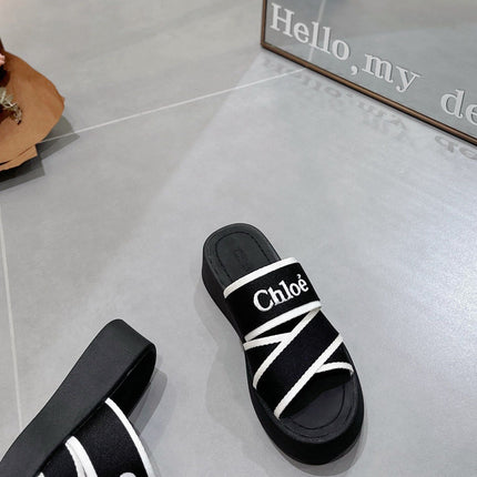PLATFORM SANDALS IN BLACK MIX WHITE DENSITY KNIT