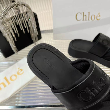 MILA FLAT SLIDES 5 CM IN BLACK CALFSKIN AND RE-NYLON