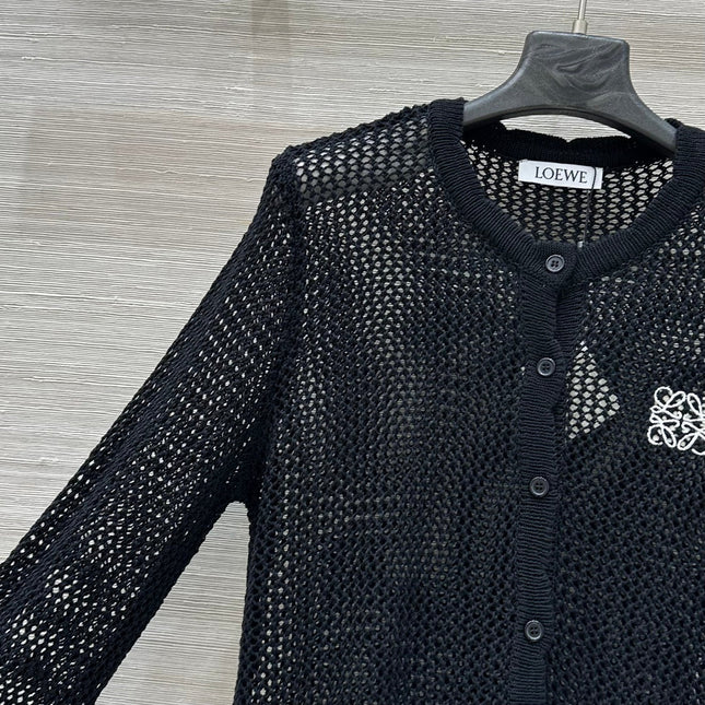 Loewe 25 Mesh Hollow Knitted Cardigan Black Wool
