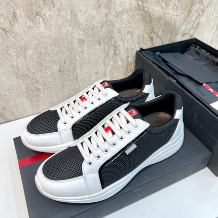 PRA SNEAKER WHITE MIX BLACK CALFSKIN AND MESH FABRIC