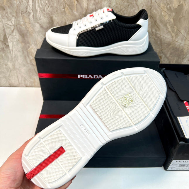 PRA SNEAKER WHITE MIX BLACK CALFSKIN AND MESH FABRIC