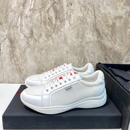 PRA SNEAKER WHITE CALFSKIN AND MESH FABRIC