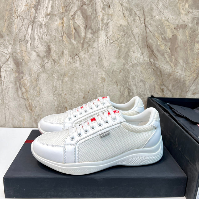 PRA SNEAKER WHITE CALFSKIN AND MESH FABRIC
