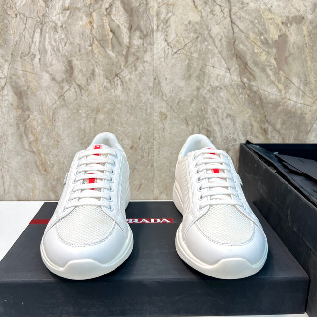 PRA SNEAKER WHITE CALFSKIN AND MESH FABRIC