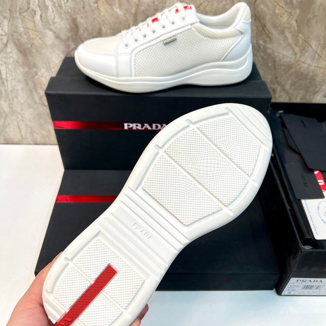 PRA SNEAKER WHITE CALFSKIN AND MESH FABRIC