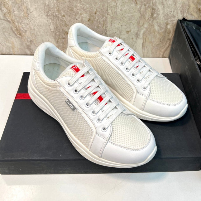 PRA SNEAKER WHITE CALFSKIN AND MESH FABRIC