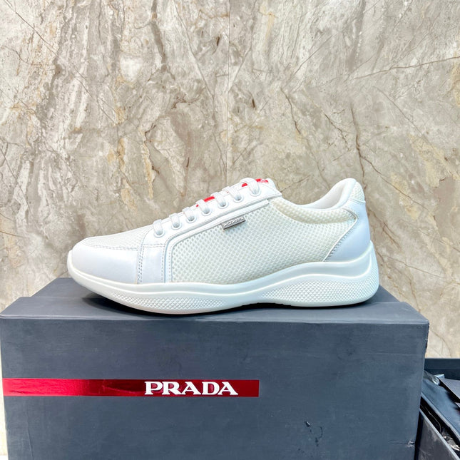 PRA SNEAKER WHITE CALFSKIN AND MESH FABRIC