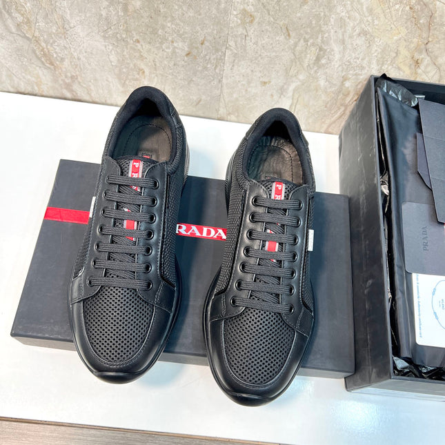 PRA SNEAKER BLACK CALFSKIN AND MESH FABRIC