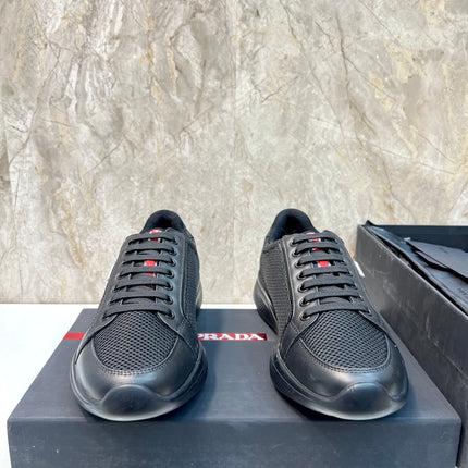 PRA SNEAKER BLACK CALFSKIN AND MESH FABRIC