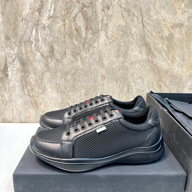 PRA SNEAKER BLACK CALFSKIN AND MESH FABRIC