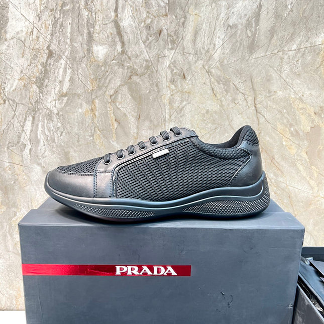 PRA SNEAKER BLACK CALFSKIN AND MESH FABRIC