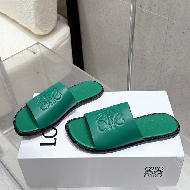 LOEWE 25 FLAT SLIPPERS VIBRANT GREEN CALFSKIN