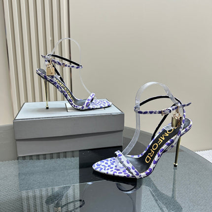 PADLOCK POINTY SANDAL 10 CM IN WHITE MIX IRIS PURPLE CALFSKIN