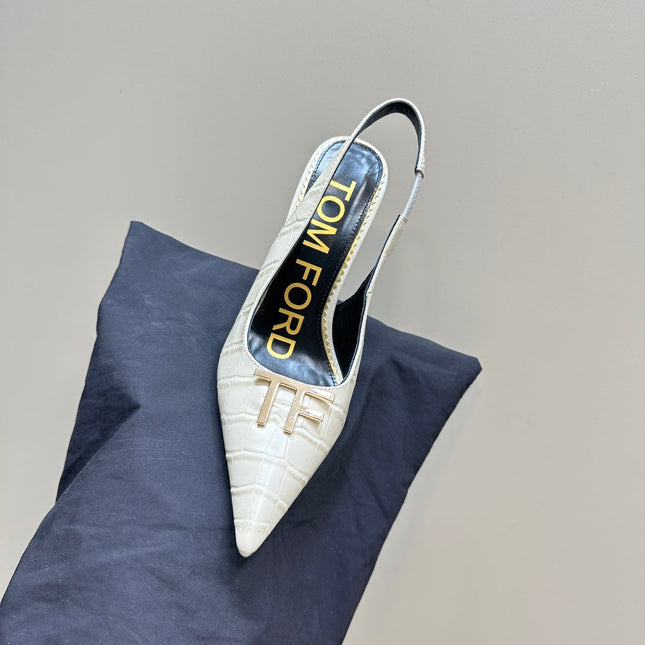 ANGELINA 10 CM SLINGBACK IN WHITE CROCODILE PATTERN CALFSKIN