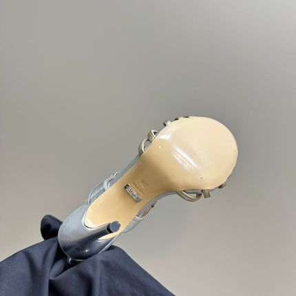 CRYSTAL HORSEBIT STRAPPY SANDAL 10.5CM IN PASTEL YELLOW PATENT LEATHER