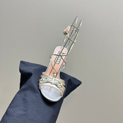 CRYSTAL HORSEBIT STRAPPY SANDAL 10.5CM IN PASTEL YELLOW PATENT LEATHER