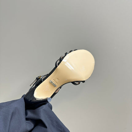 CRYSTAL HORSEBIT STRAPPY SANDAL 10.5CM IN BLACK PATENT LEATHER