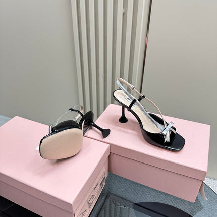 High Heels With Bows Black And Silver Sheepskin