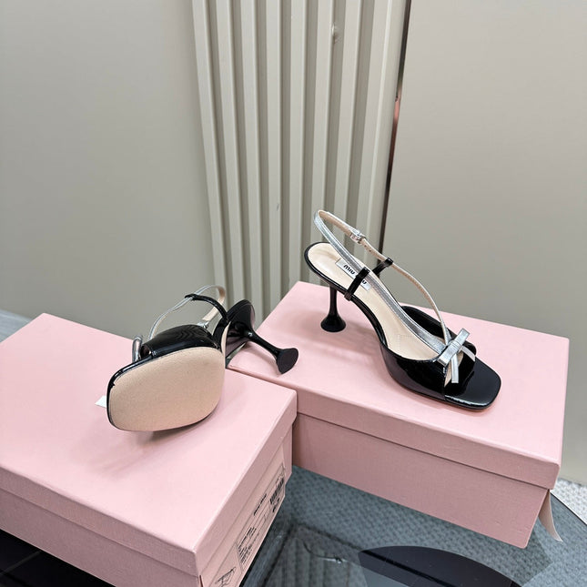 High Heels With Bows Black And Silver Sheepskin