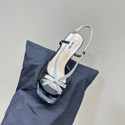 High Heels With Bows Black And Silver Sheepskin