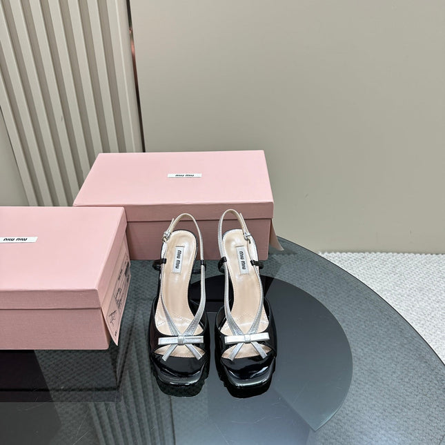 High Heels With Bows Black And Silver Sheepskin