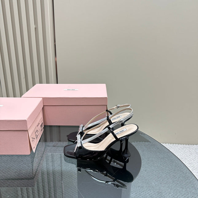 High Heels With Bows Black And Silver Sheepskin