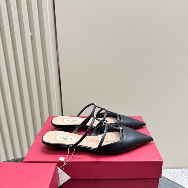 ROCKSTUD WISPY BLACK CALFSKIN MULE 20MM